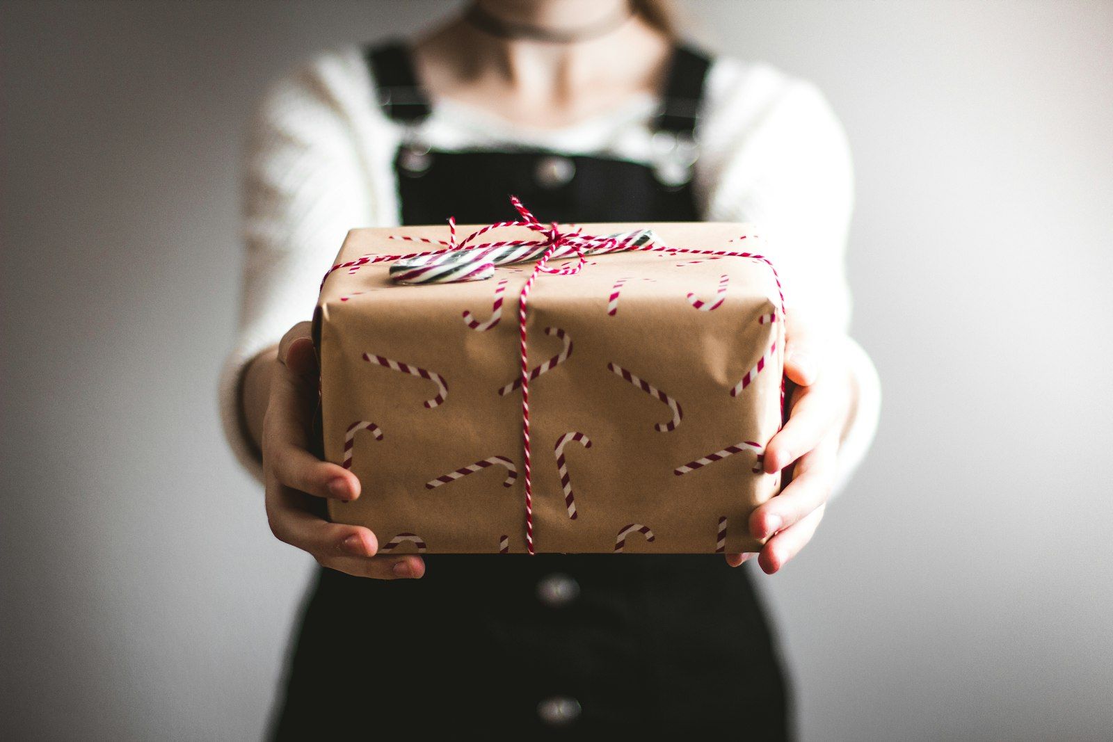 Hands holding out a wrapped gift